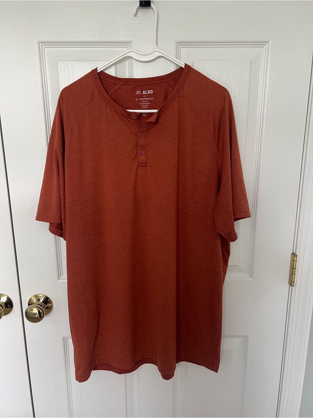 01.ALGO Men’s Short Sleeve Henley Shirt - Rust